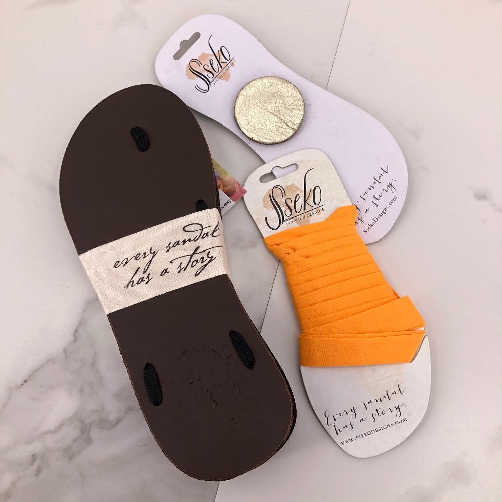 NWT Sseko brown black orange gold sandal